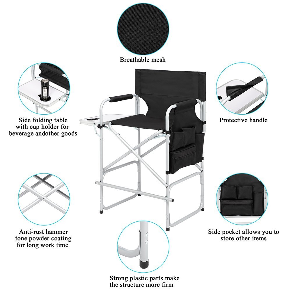 Tall Directors Chair Foldable 41" Camping Chair w/ Side Table for Camping Artist