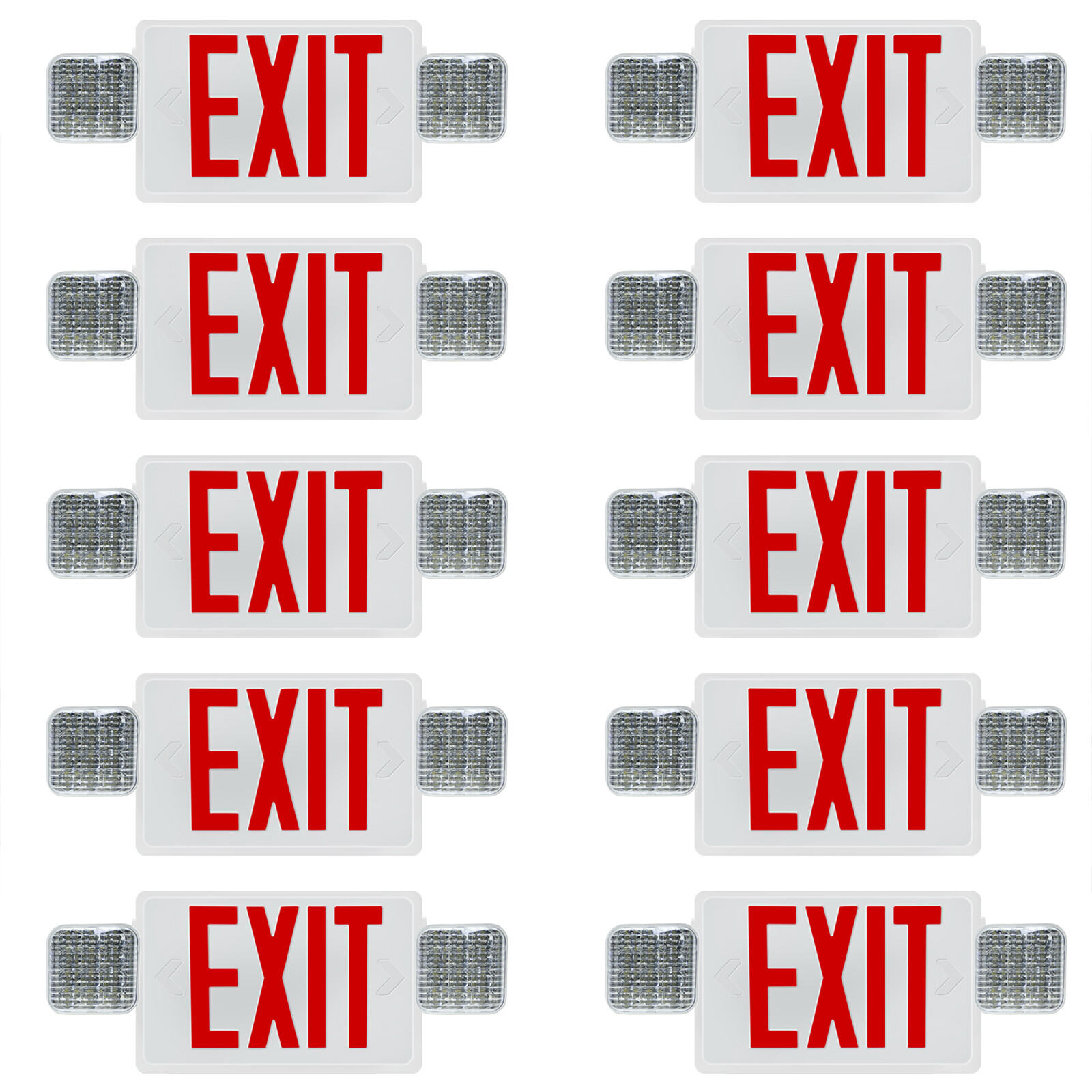 10pcs LED Exit Sign Emergency Combo Light w/ Adjustable Two Head Battery Backup
