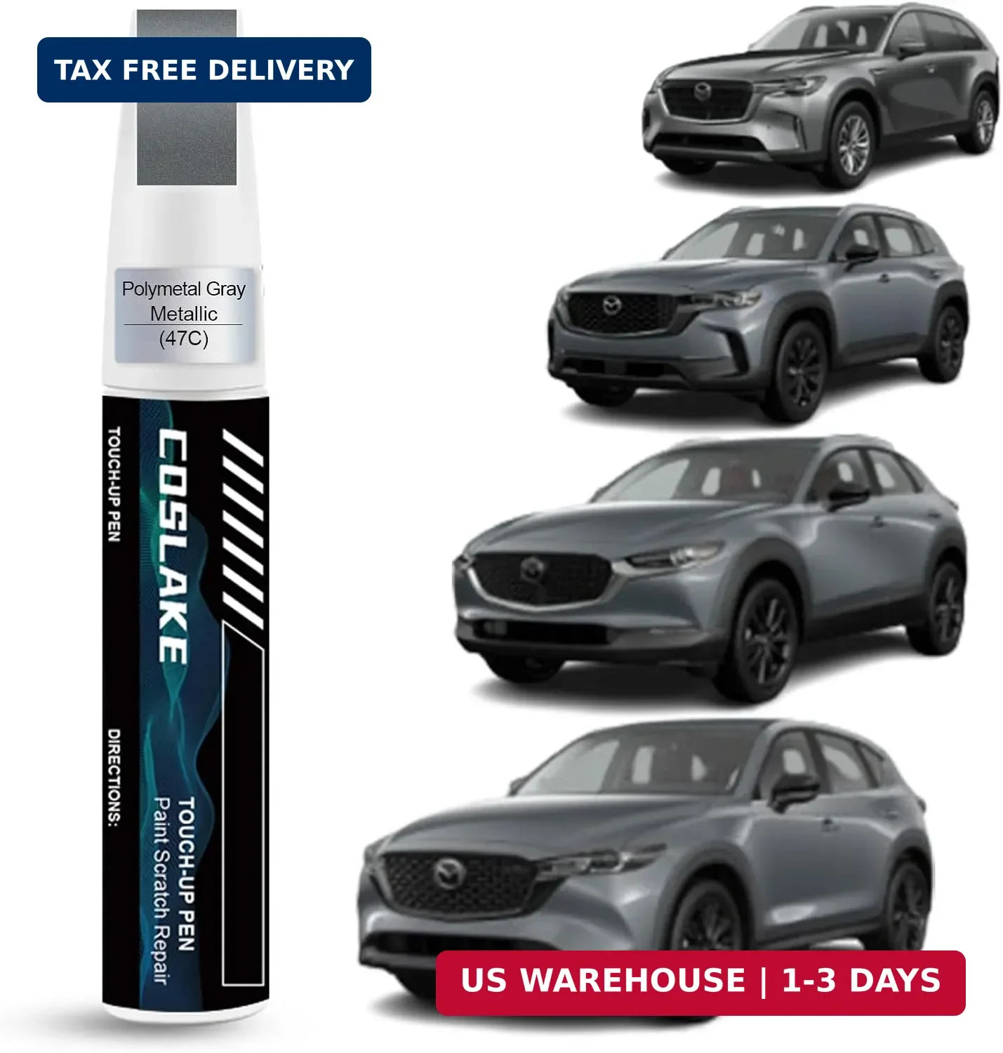 Car Touch Up Paint(Polymetal Gray Metallic(47C)) for Mazda, Car Paint Scratch Re