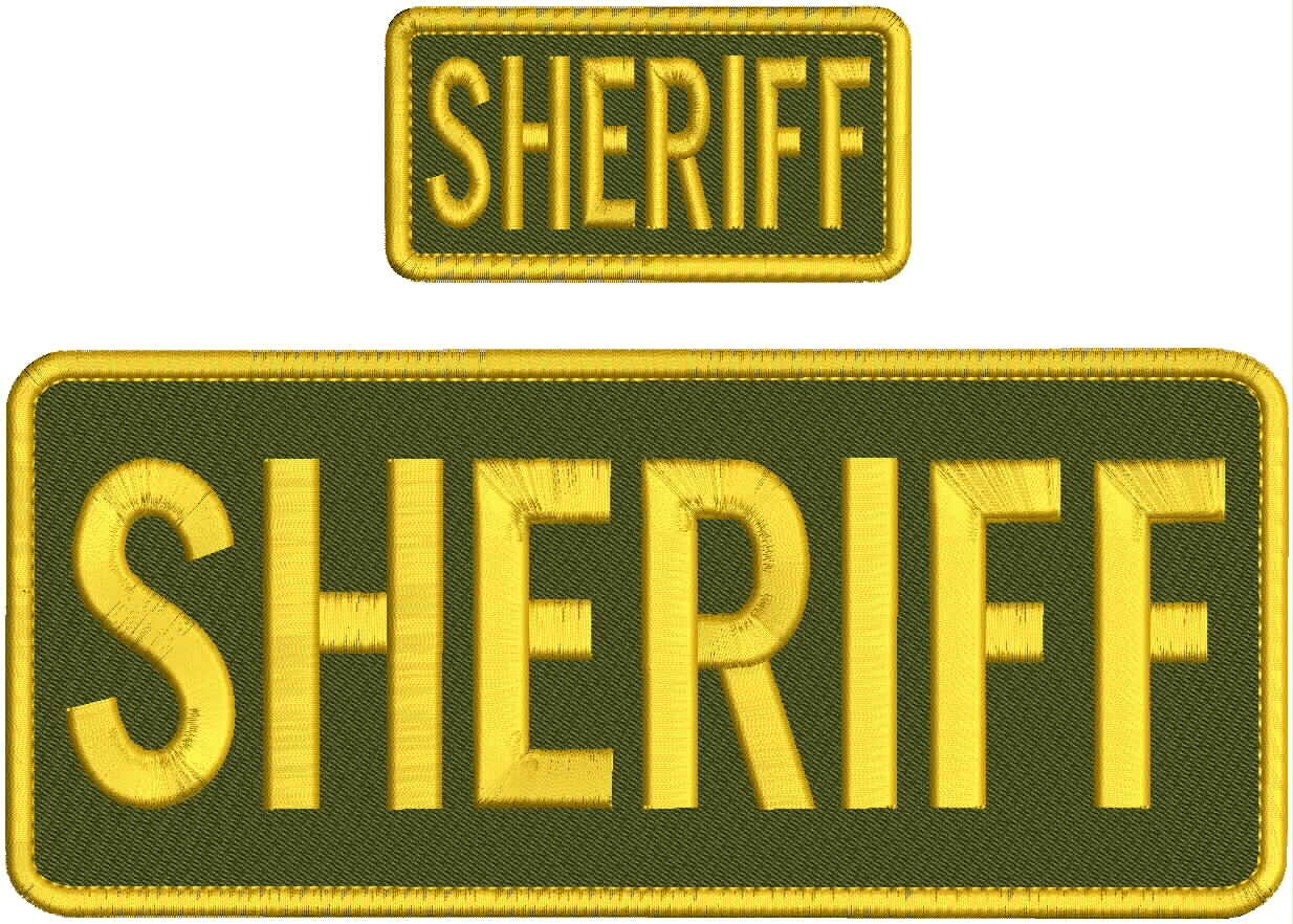 "Sheriff" embroidery patch  4x10 and 2x4 inches hook od green and gold