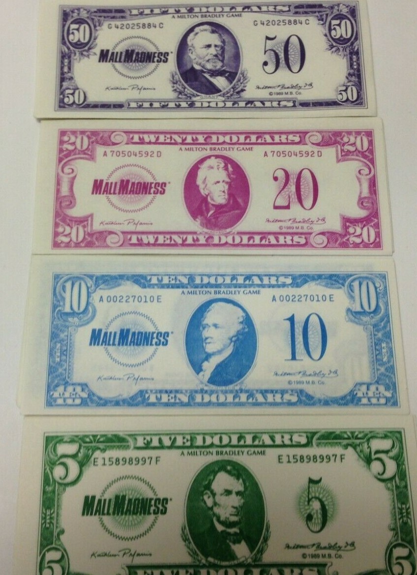 Mall Madness Paper Money 5 ea. of $5 10 20 $50 1989 Board Game REPLACEMENT Parts