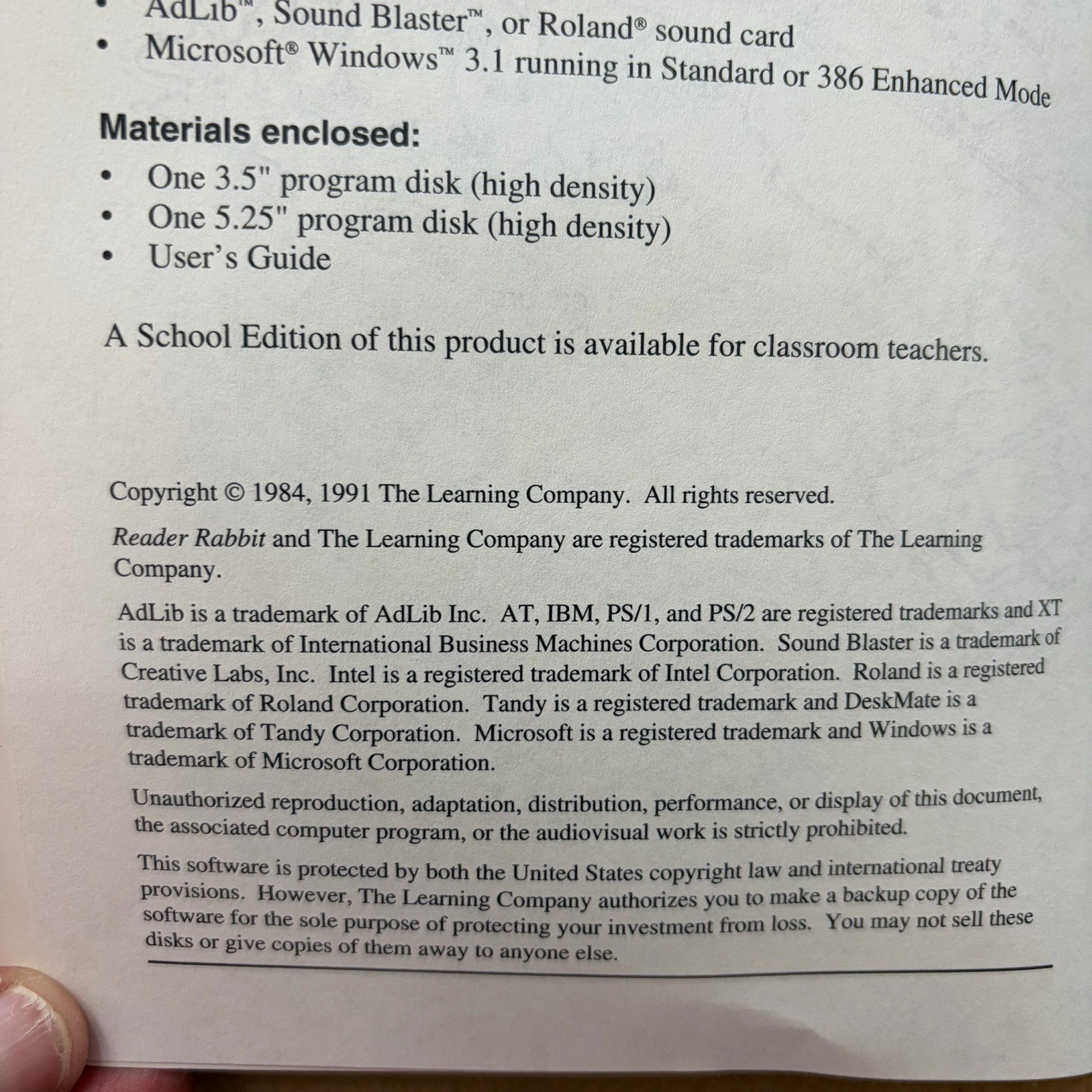 Vintage Reader Rabbit 2 Users Guide IBM DOS Windows Manual 1994 Learning Company