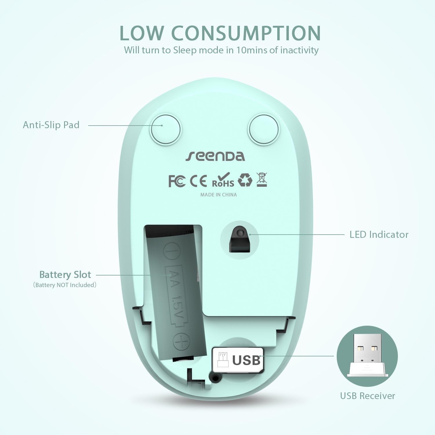 seenda Wireless Mouse, 2.4G Noiseless Mouse with USB Receiver - Portable Comp...