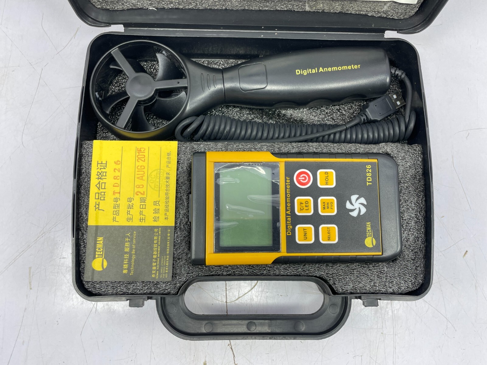 Tecman Model TD826 Digital Anemometer Air Flow LCD Wind Speed Meter Thermometer