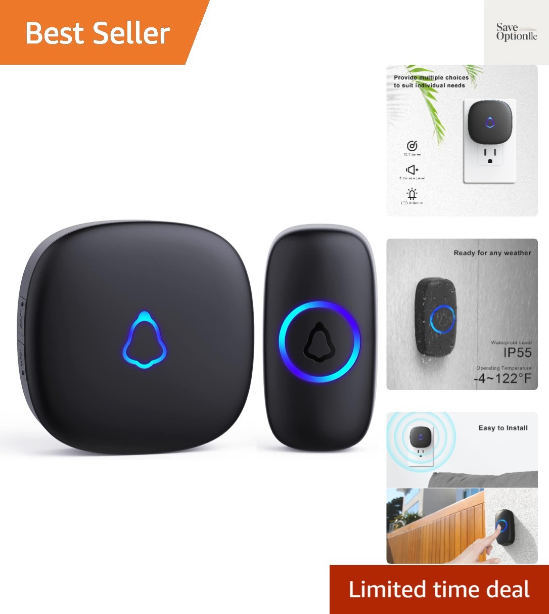 Wireless Doorbell, Easy installation, Waterproof, Adjustable Volume, 58 Chime...