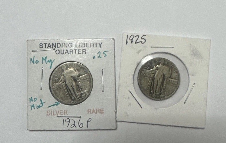 Two (2) Standing Liberty Quarters- 1925 P and 1926 P- 90% Silver