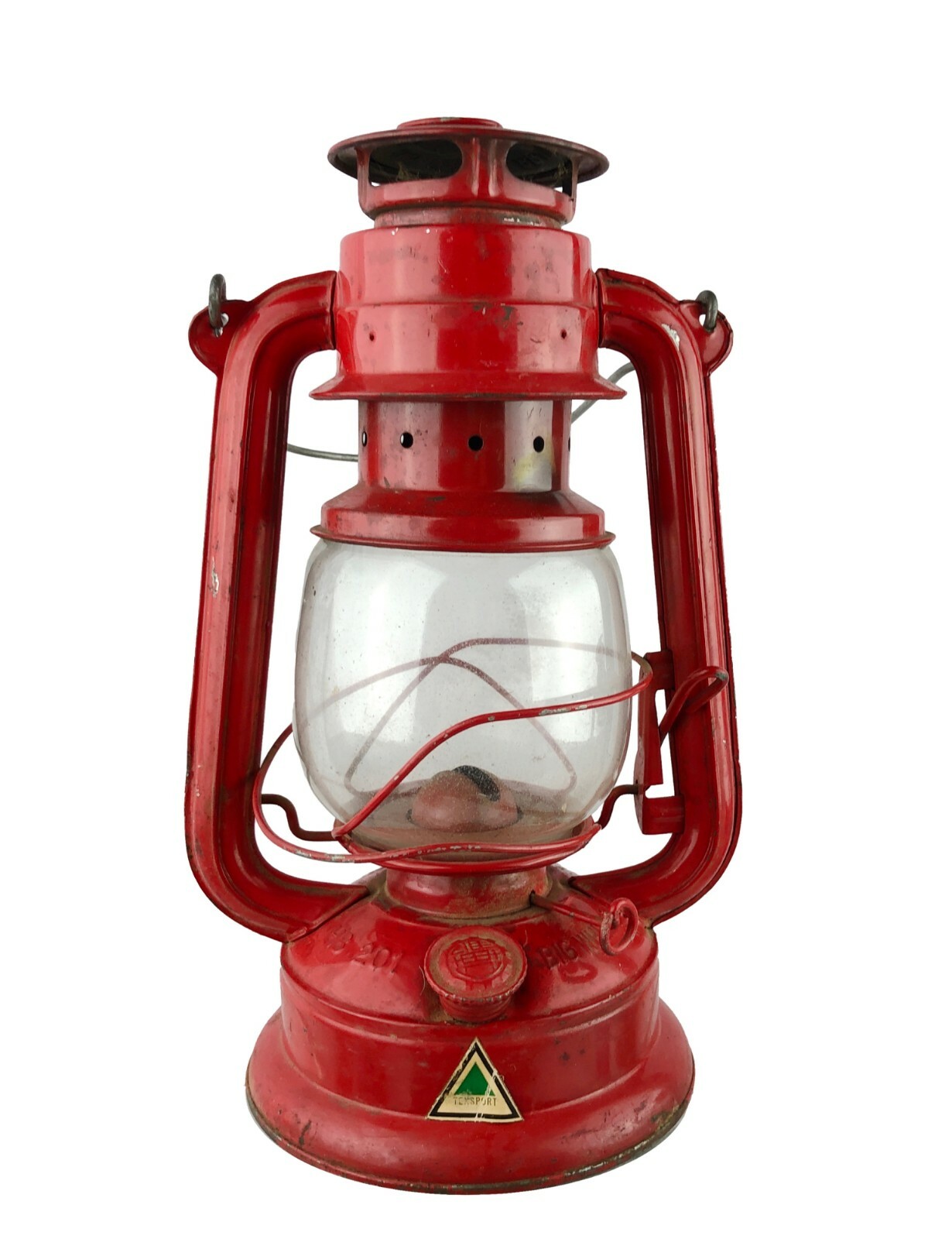 Vintage Big Wheel Brand Red Painted Kerosene Lantern Winged