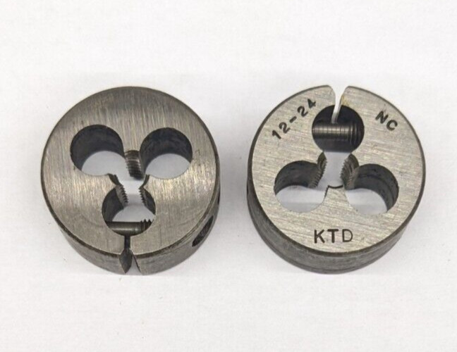 2 Kromhard #12-24 NC Round Dies 1" OD Screw Adjustable Die Carbon Steel USA