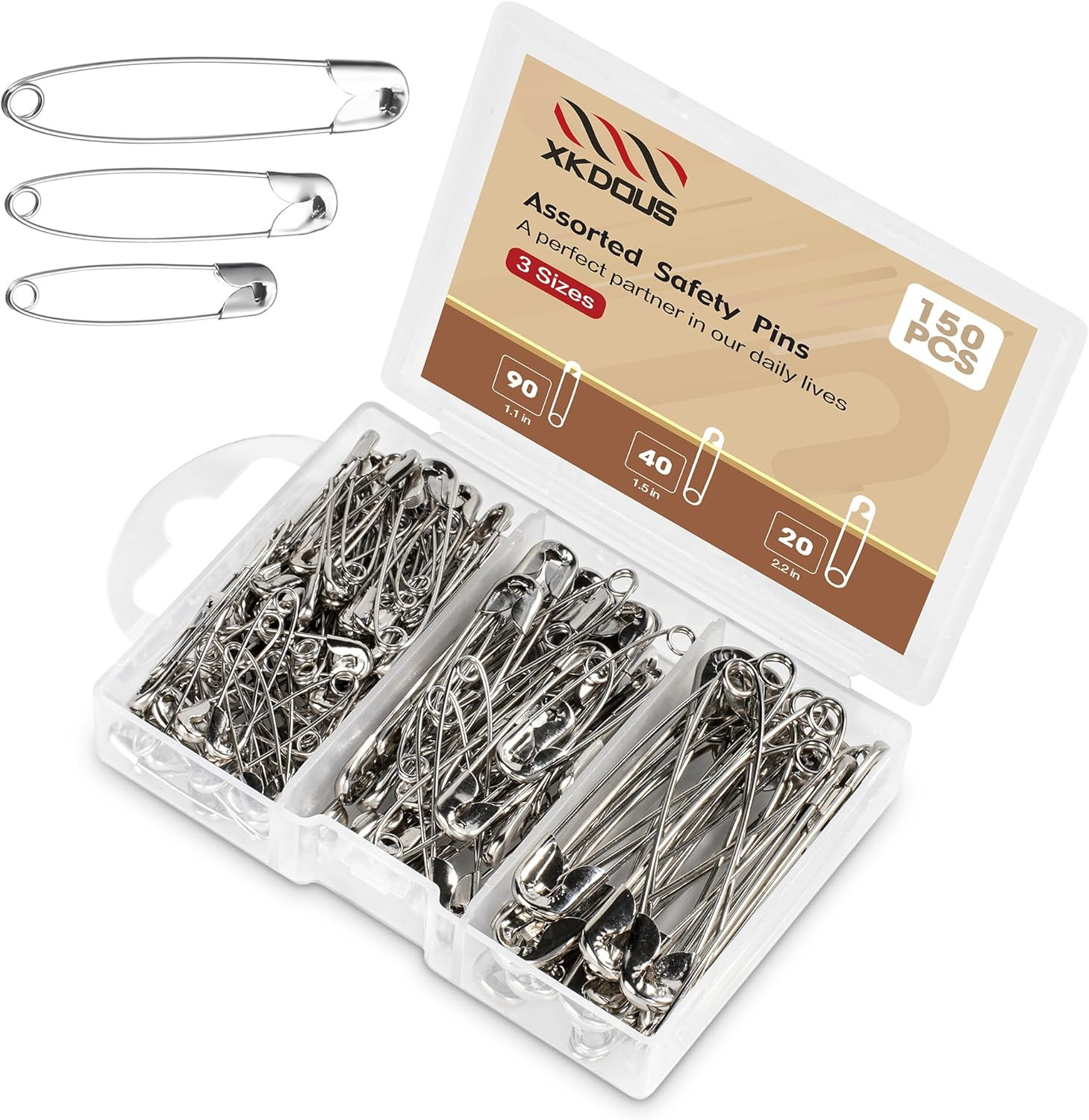 Safety Pins - 150 Pcs Assorted Sizes Silver Pins Bulk - Small & Large Heavy Duty