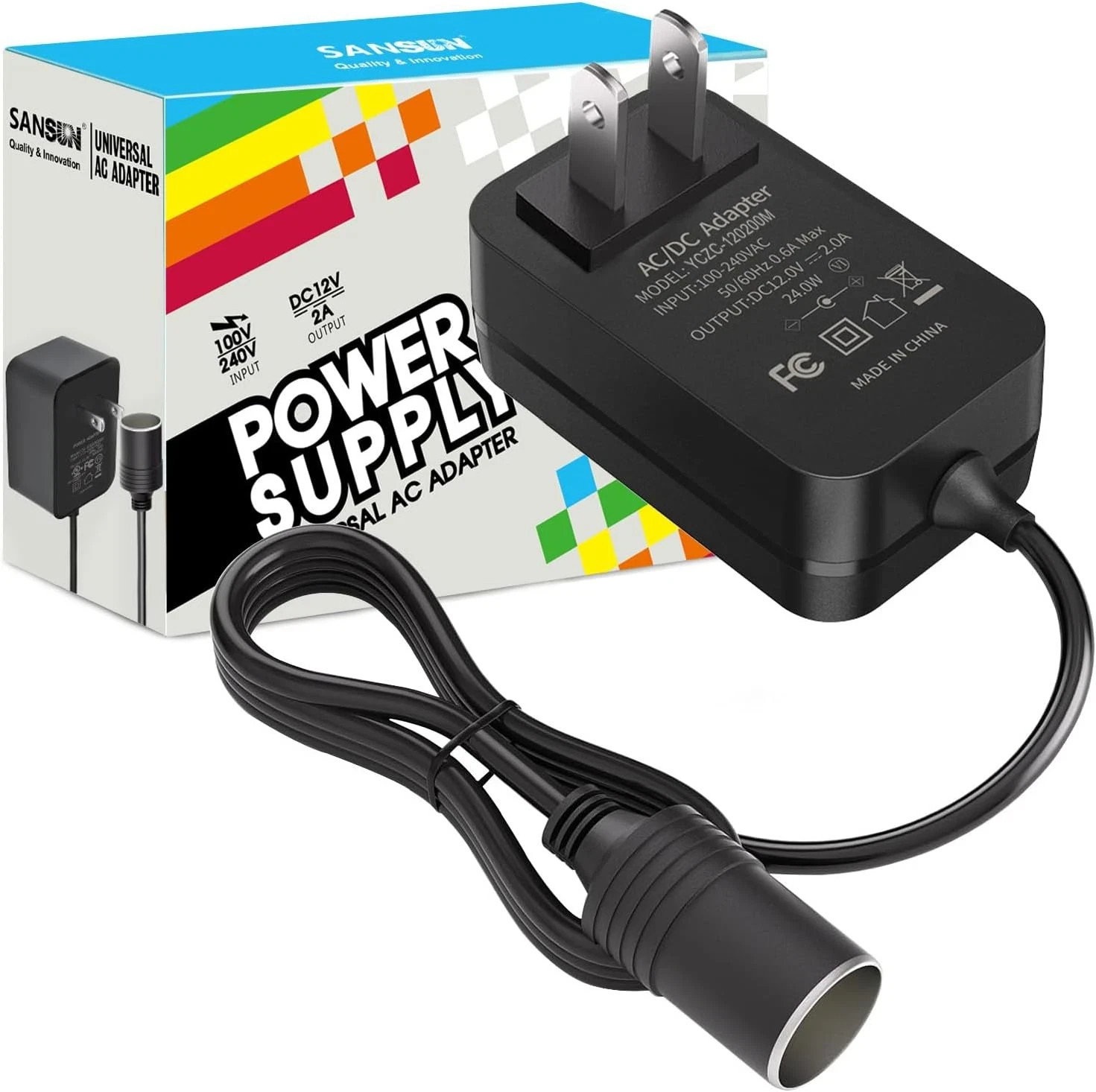 AC to DC Converter 2A Car Cigarette Lighter Socket, 120V to 12V Supply Adapter