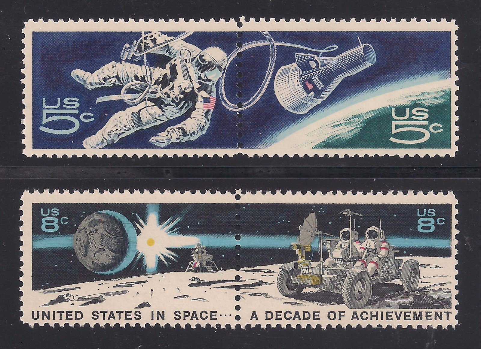 1967 SPACE WALK & 1971 LUNAR ROVER - SET OF 2 U.S. STAMP PAIRS - MINT CONDITION