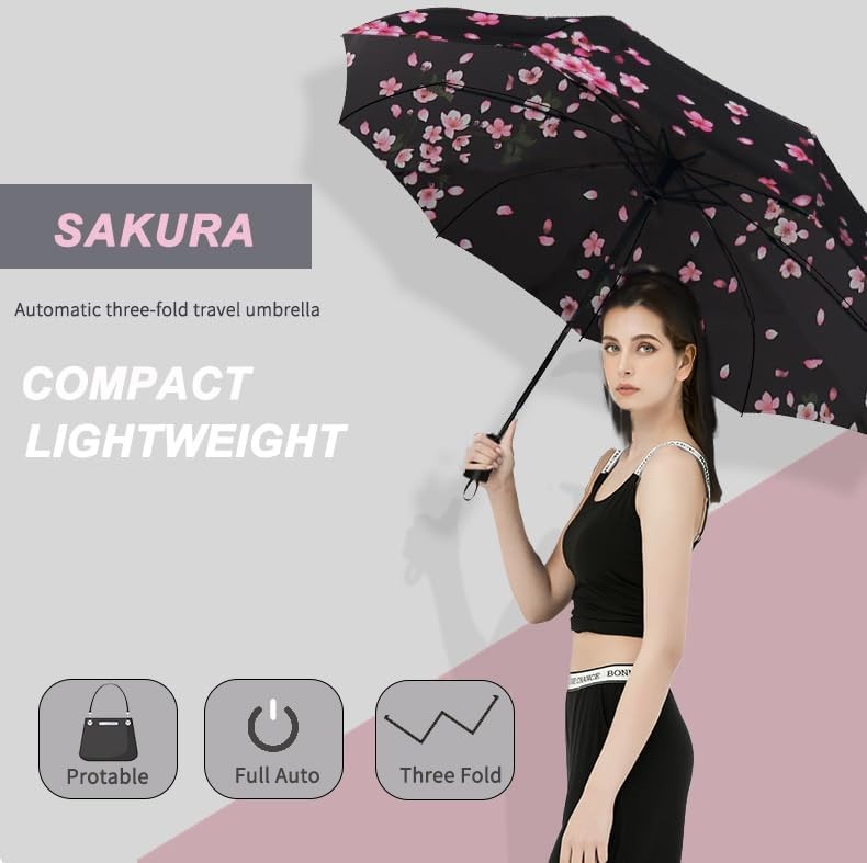 SIEPASA Sakura Compact Travel Umbrella Windproof Automatic Folding Lightweight