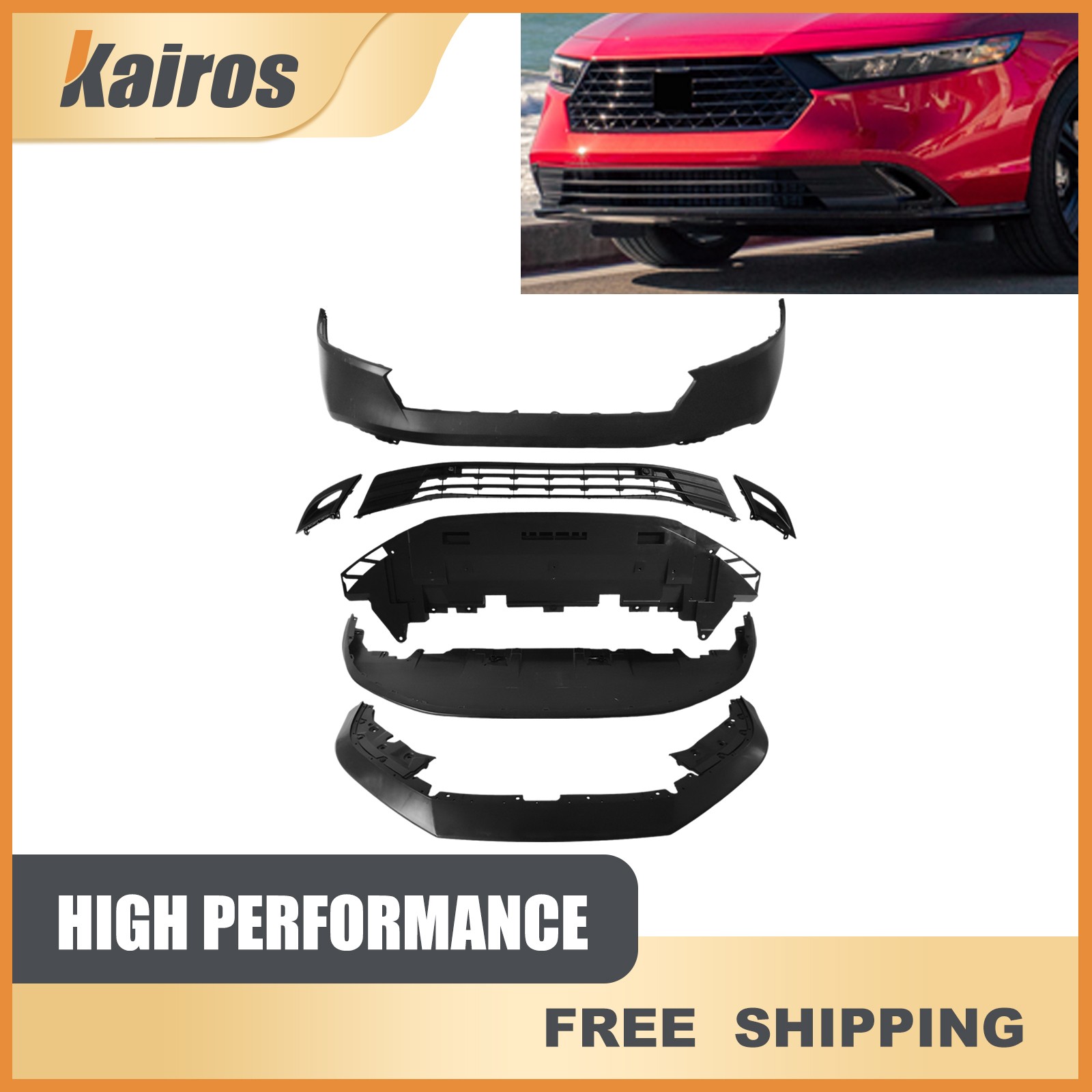 Front Bumper Cover Set Without Sensors Hole For 2023-2025 Honda Accord Sedan