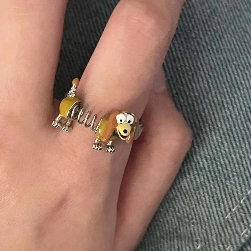Girls Puppy Ring Cute Cartoon Animal Adjustable Ring Alloy Electroplated Trendy