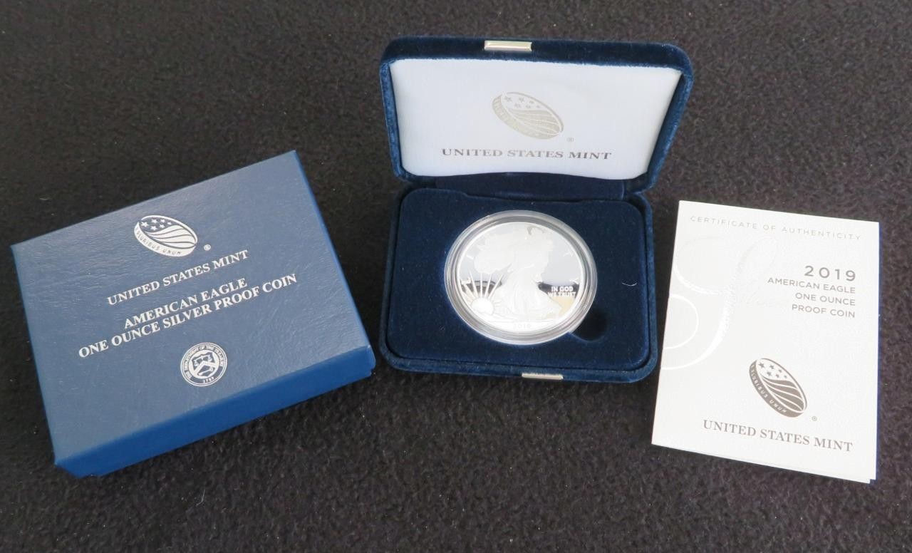 2019-W American Silver Eagle Proof * With Box and COA * Proof * 1 ozt Silver