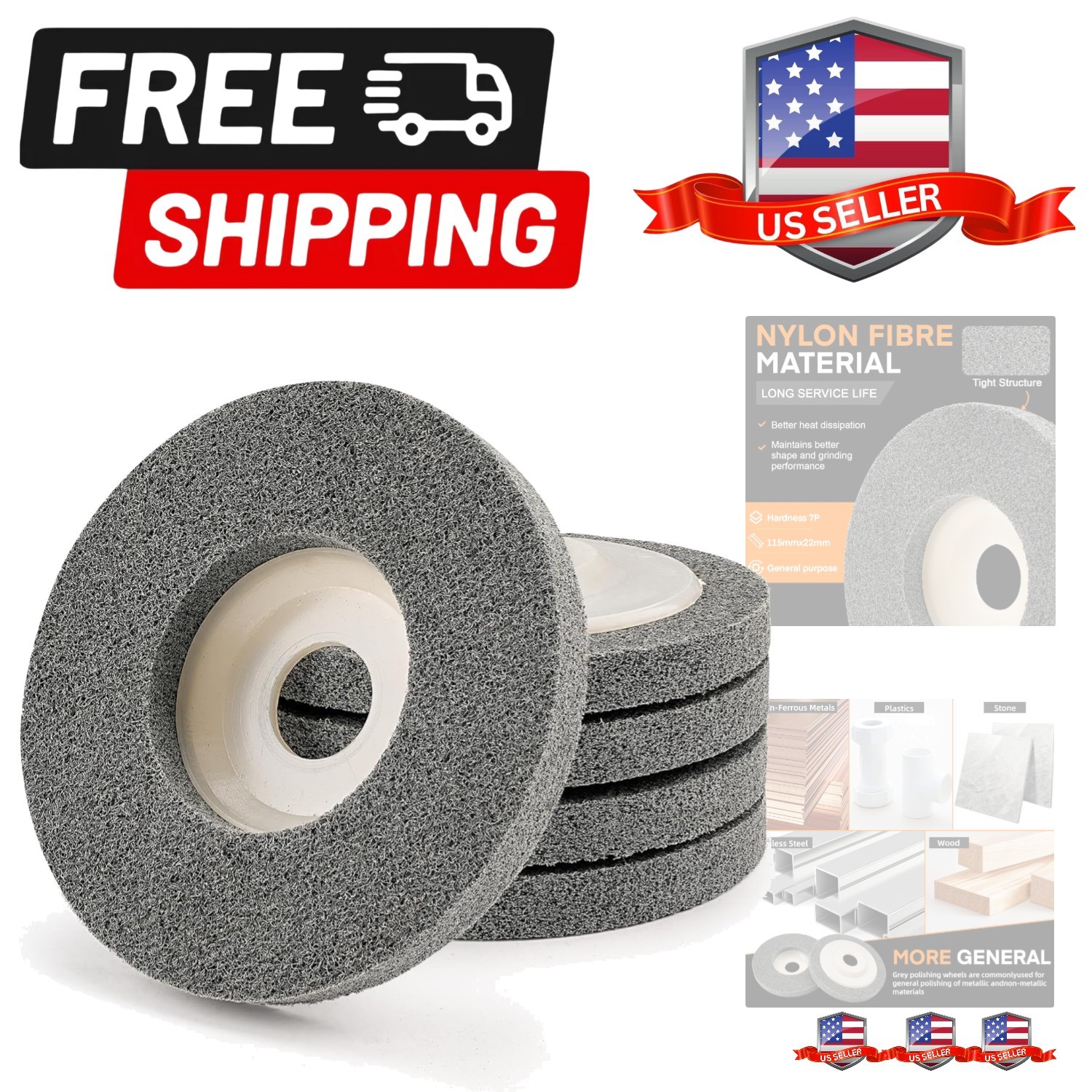 5 Pack 4 1/2 inch Nylon Fiber Polishing Wheel Sanding Abrasive Disc Buffing W...