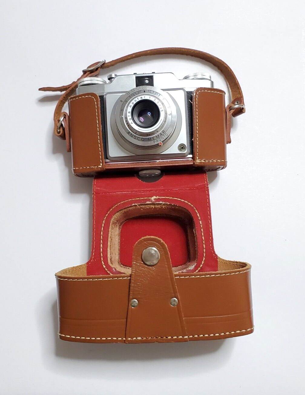 Ansco Memar Pronto 35mm Film Camera & Leather Cover PARTS  NOT WORKING
