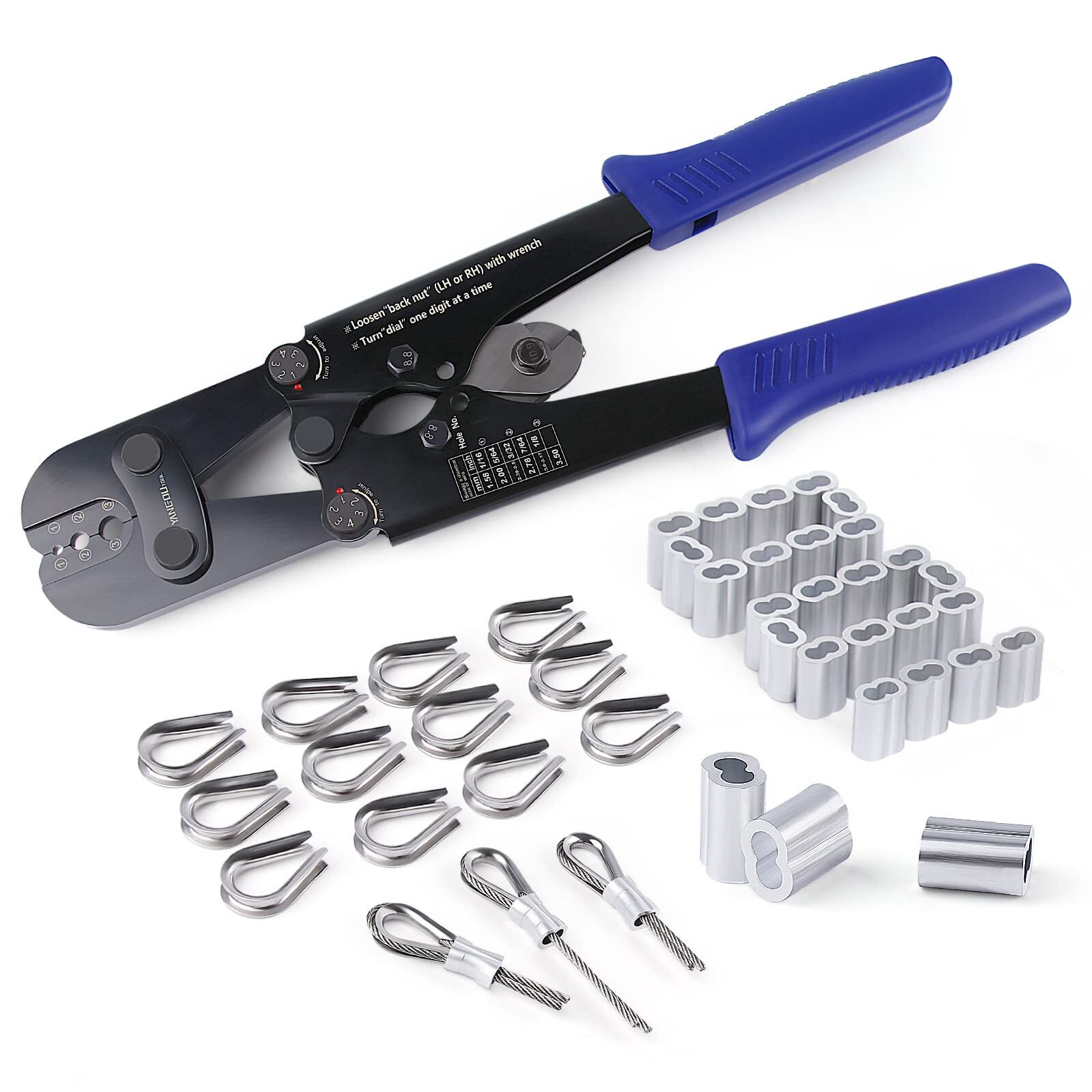 Wire Rope Crimping Kit 1/8 Inch/3mm For Steel Cable Swaging Cutting Includes 10