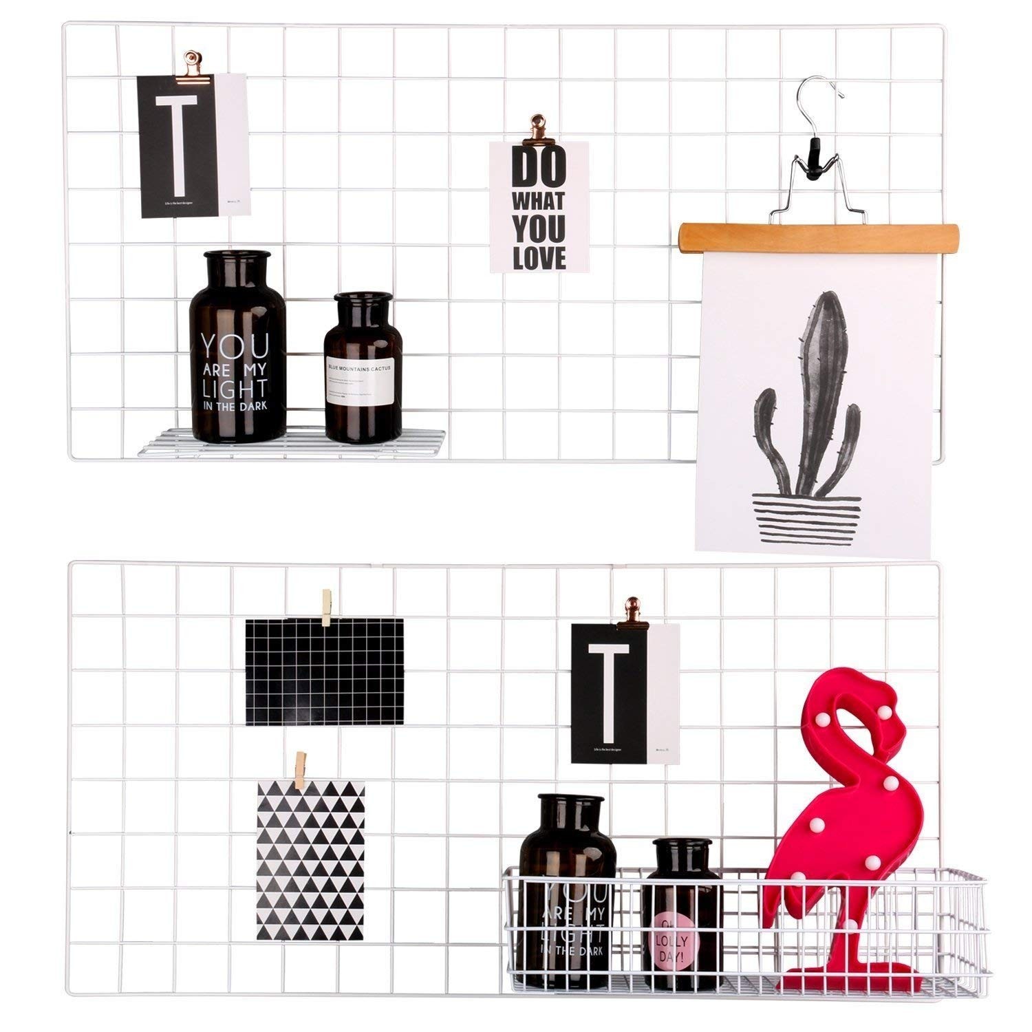 2 Pack Painted Wire Wall Grid Panel Photo Hanging Display 15.8x31.5 Inch