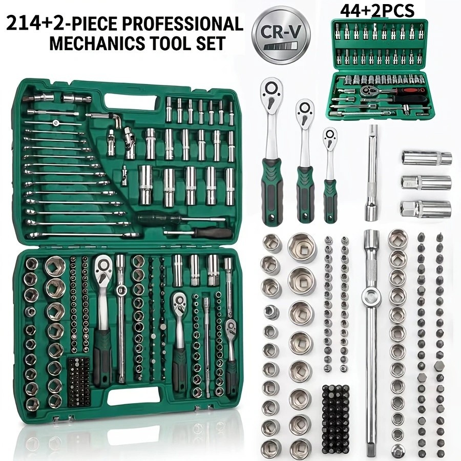 Professional Socket And Ratchet Wrench Set, Including 214+2pcs And 44+2pcs Preci