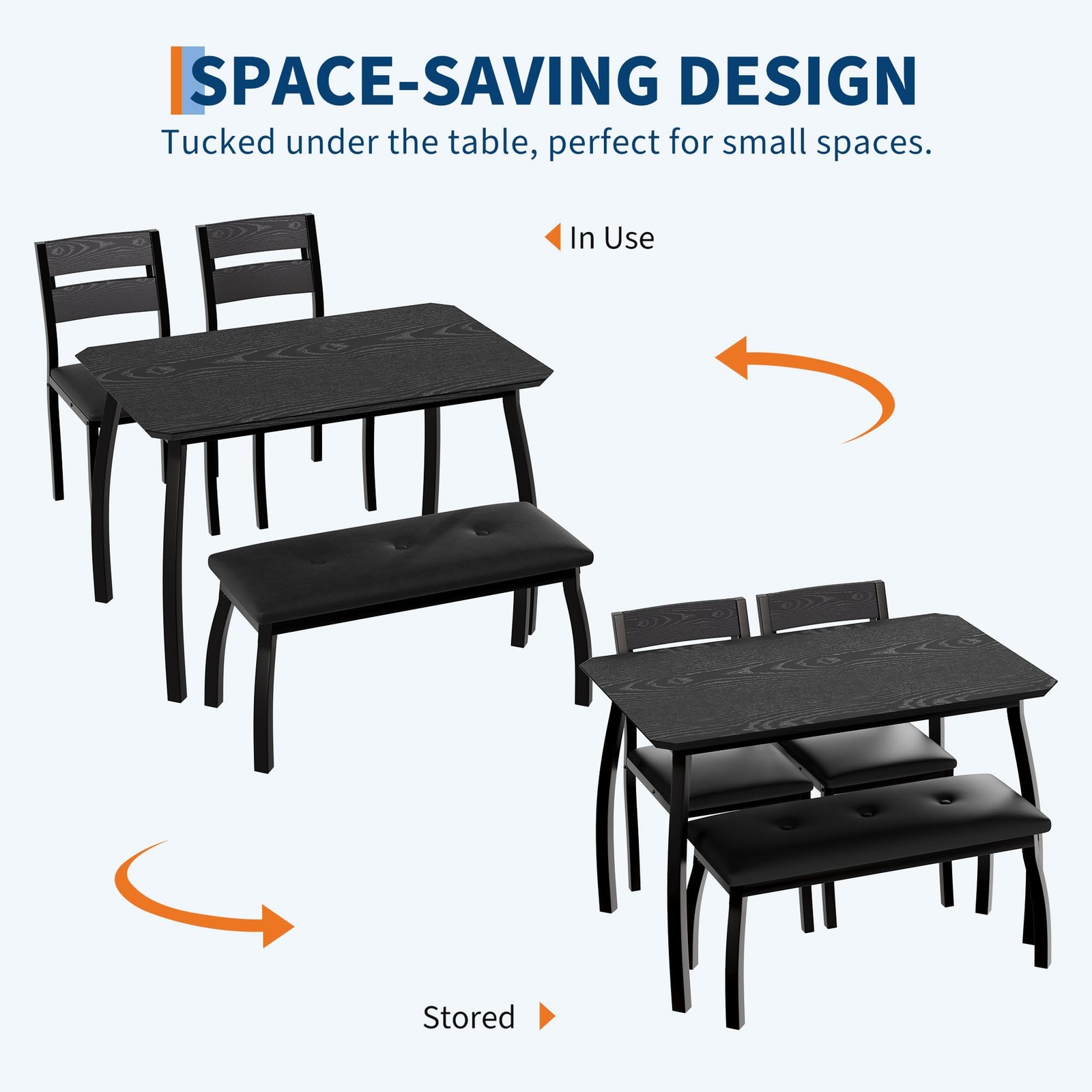 43 Inch 4 Piece Kitchen Table Set with Bench & 2 Cushion Chairs for Small Studio
