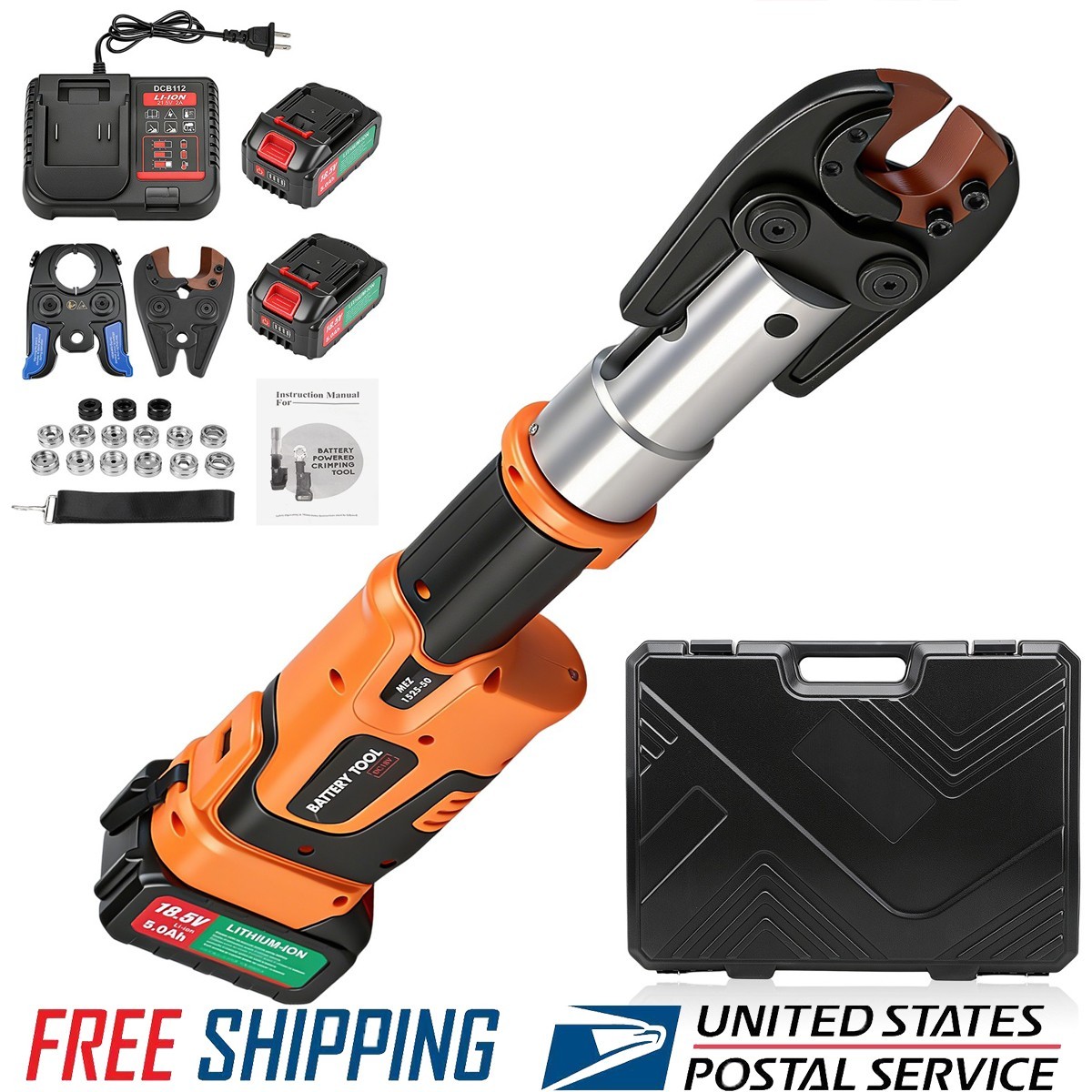 Pro Press Tool Pipe Crimping Kit Press Tool Battery Kits Fit 1/2" 3/4" 1" Copper