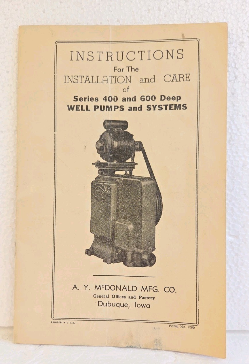VTG  Instruction Book - Well Pumps & Systems Series 400 & 600 Deep  McDonald Mfg