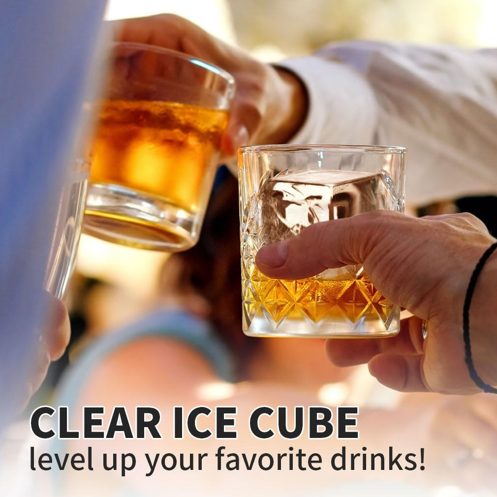 Clear Ice Cube Tray for Whiskey: 2Inch Clear Ice Cube Maker - Silicone Large Ic