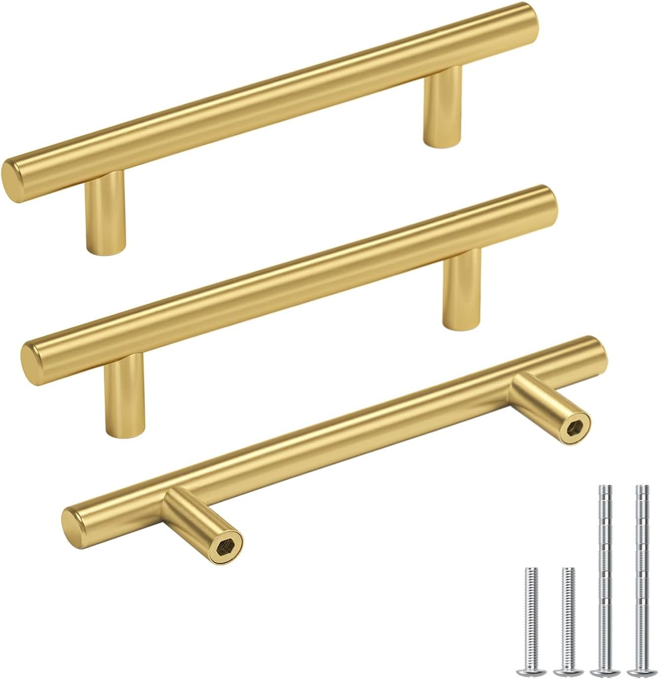 Goldenwarm 10 Pack Brushed Drawer Pulls 4" o.c. Gold SS Cabinet Handles ~ NEW