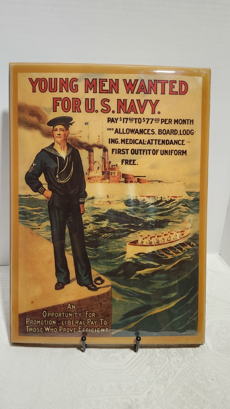 VNTG NAVY RECRUITING POSTER DURING WW1 SAYERLACKED ON WOOD