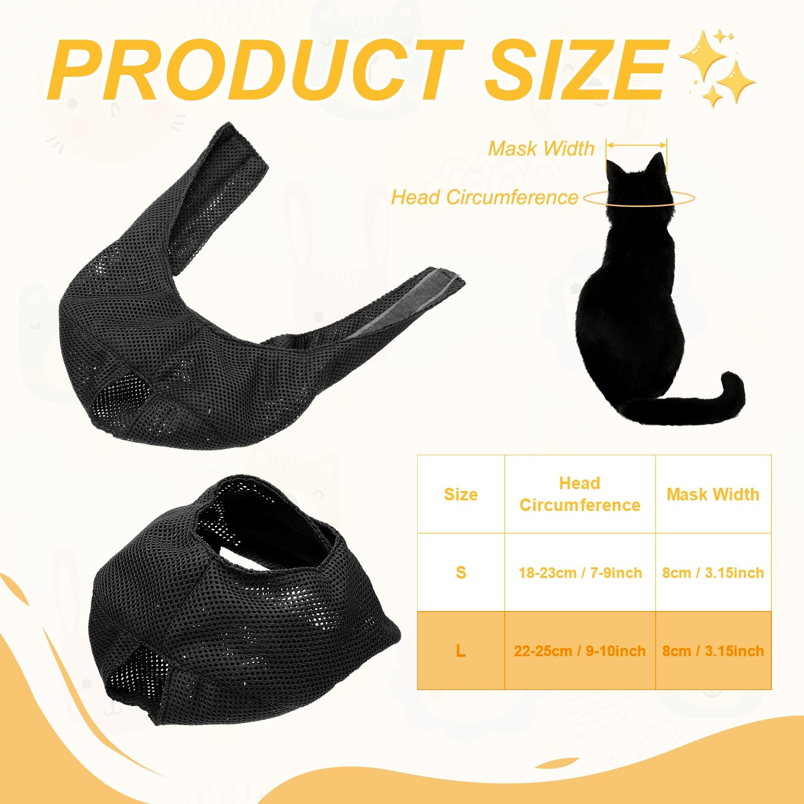 Cat Muzzle, Breathable Mesh Muzzle Circumference 7-9 Inches, (Black, 1Pcs)
