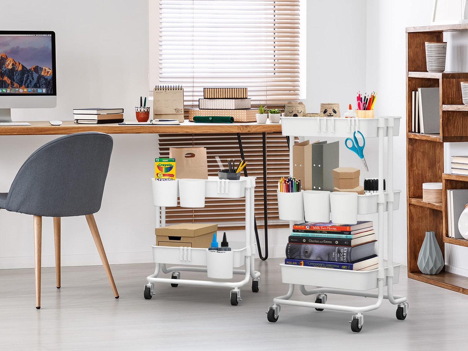 3 Tier Rolling Storage Organizer Mobile Utility Cart with Baskets Wheels White
