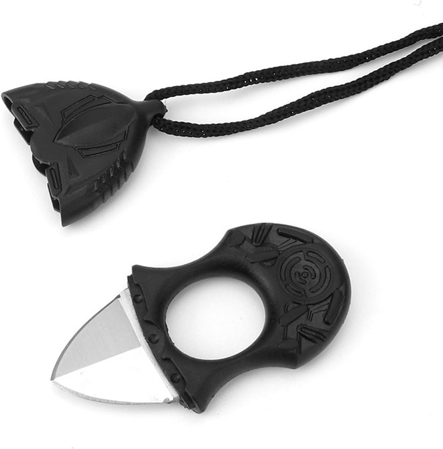 Neck Knife with Sheath and Necklace, Small Black Pocket Knife, Full Tang Mini Po