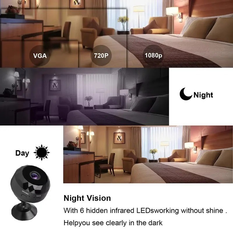 Wireless Mini Wifi Security Camera with Night Vision Motion Detection Rechargeab