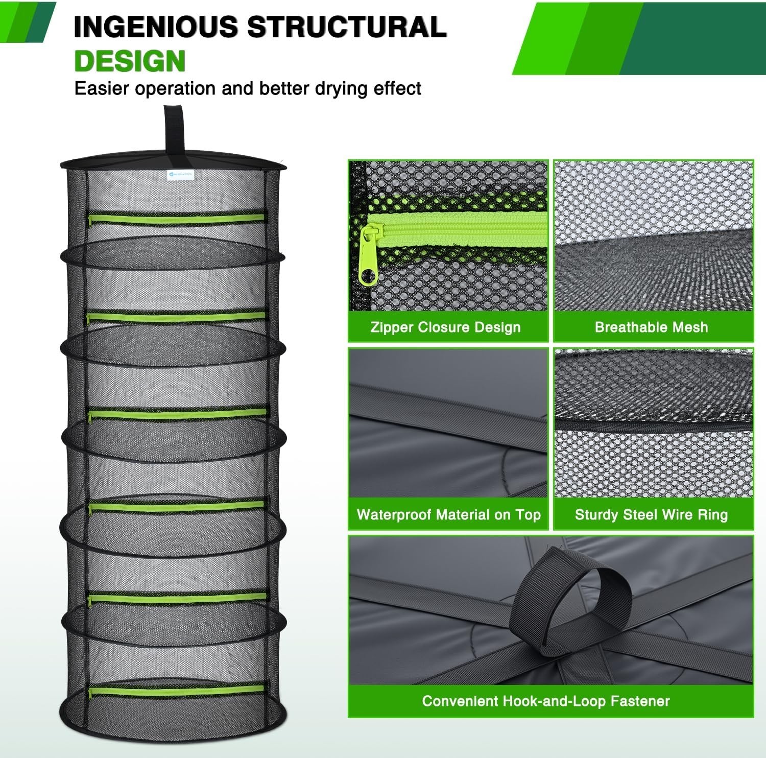 6 Layer Herb Drying Rack Hanging Mesh Net Foldable Plant Drying Racks 24" w