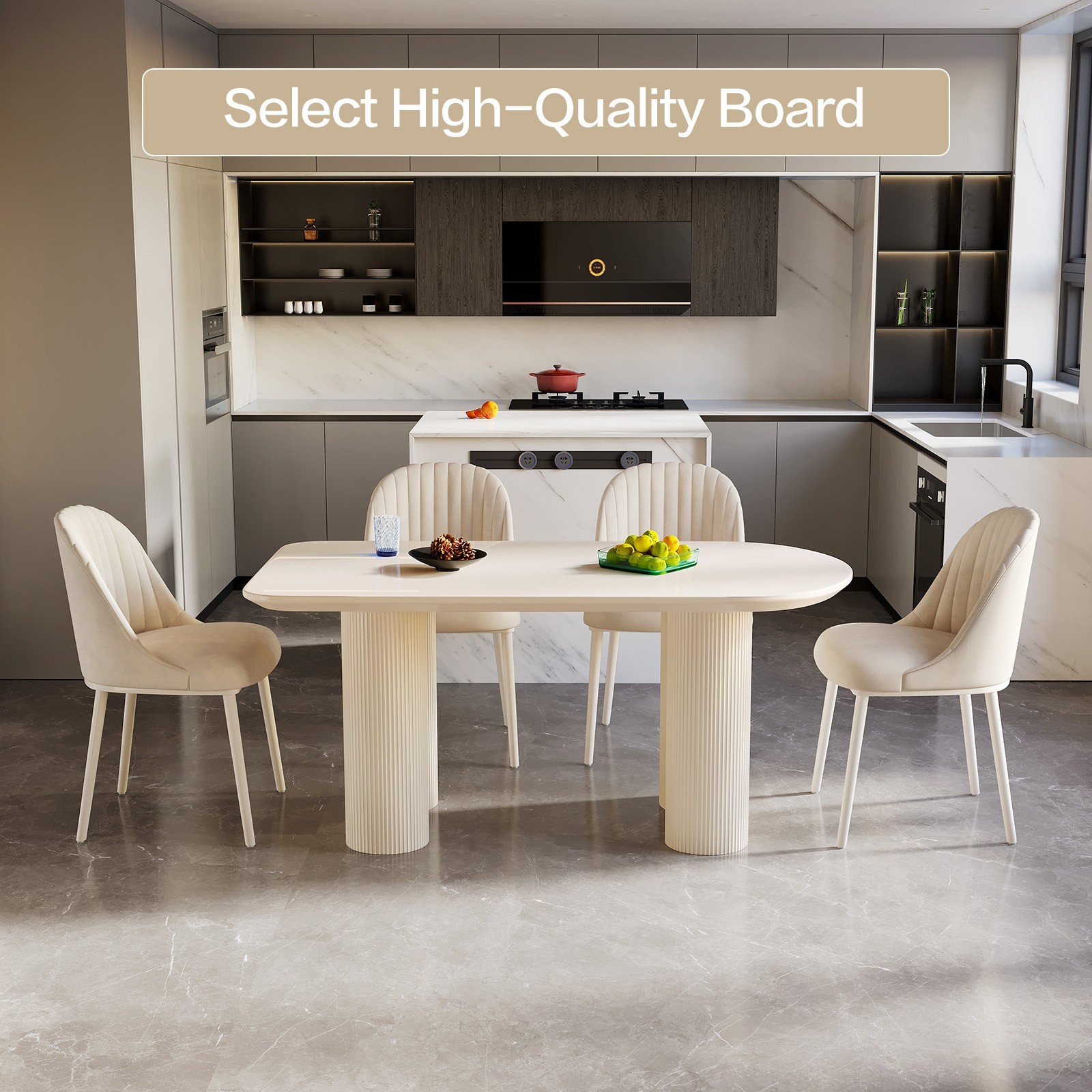 54" Cream White Dining Table for 4-6 Modern Kitchen Table Oval Dining Room Table