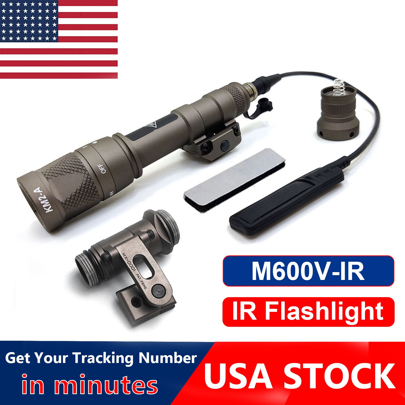 Tactical M600V IR illuminator & LED Flashlight + SS Max Bracket Fit 20mm Rail US