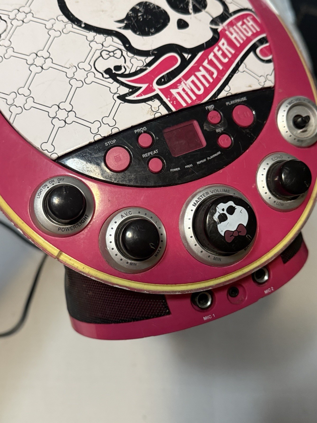 Monster High Disco Party CD Player & Karaoke Machine Missing Mic Knob TESTED