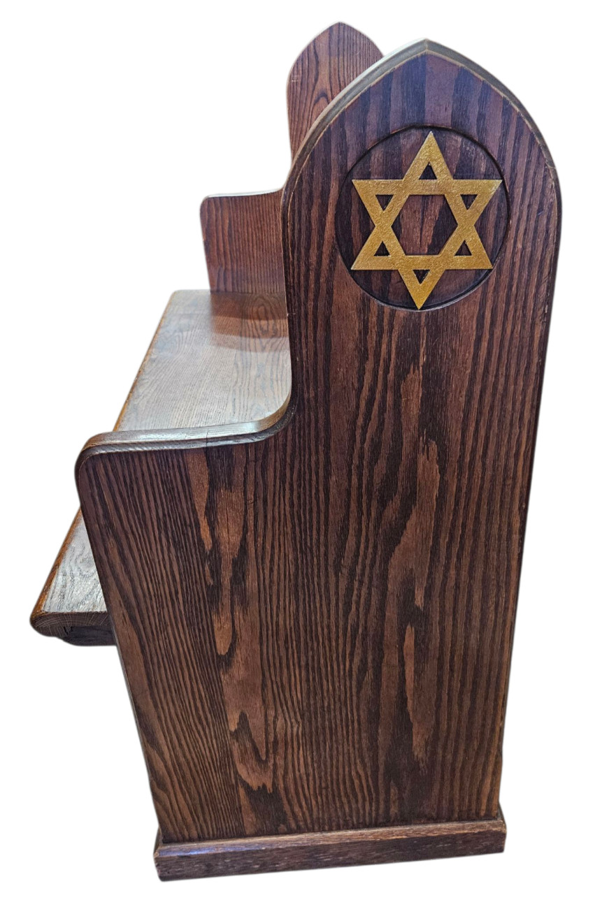 Antique Synagogue Bench Church Pew Solid Oak Neo Gothic Revival Star Of David A