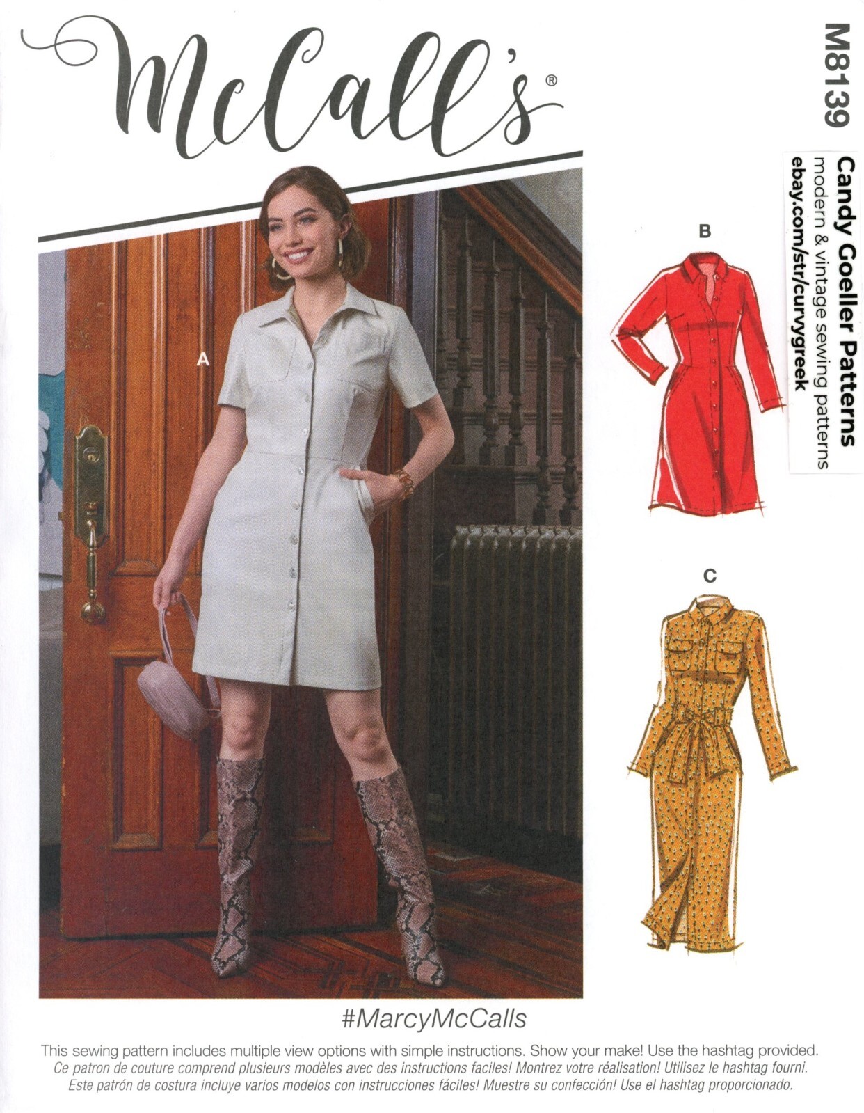 McCall's M8139 Pocketed MARCY Shirtdress w Collar, Belt Sz 16-24 UNCUT Pattern