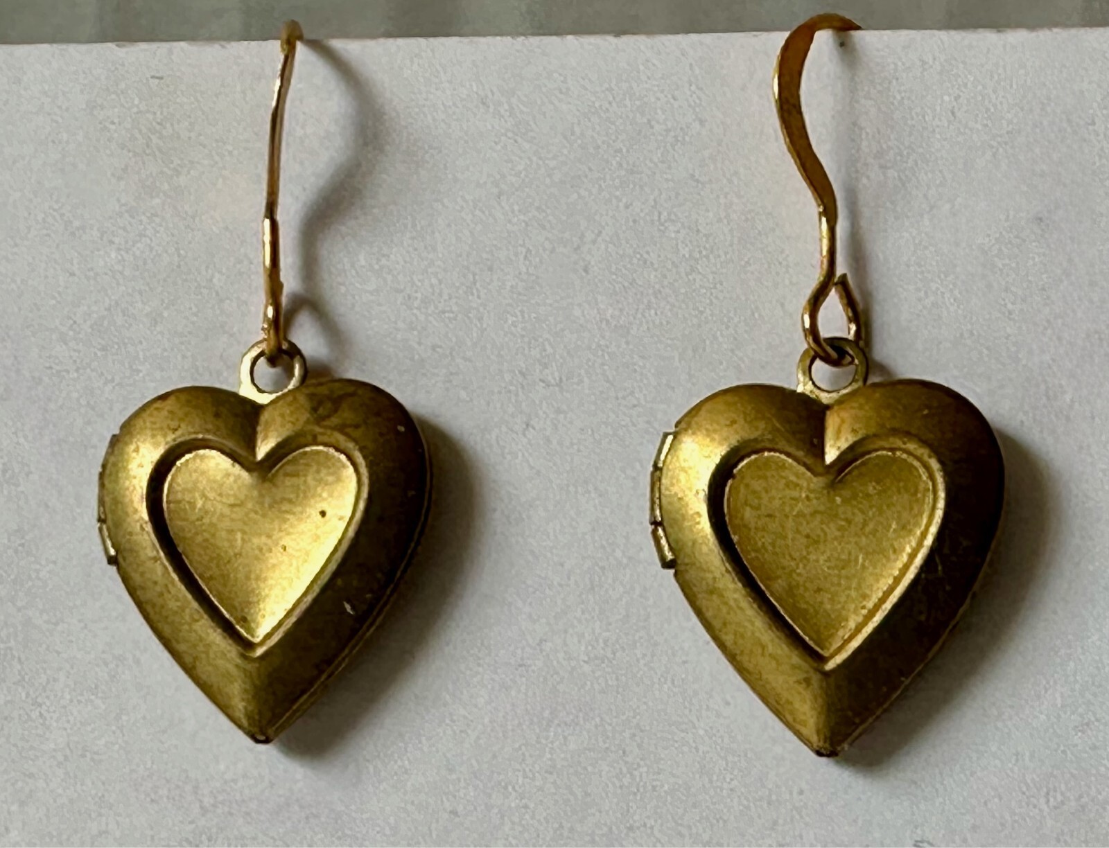 Vintage Heart Locket brass w heart center charm 5/8 of l" earrings 1"