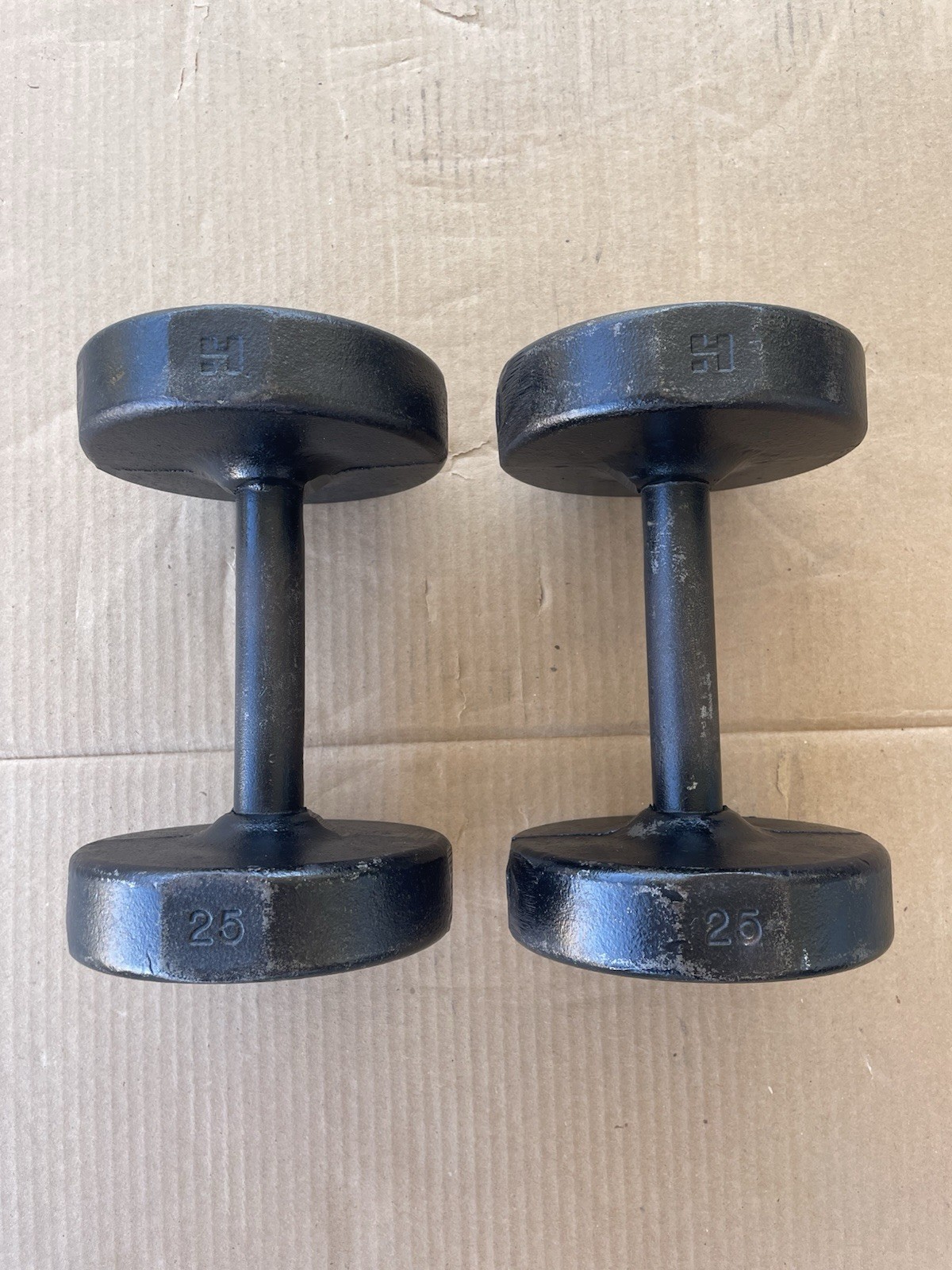 Hofmann Industries Vintage Roundhead 25 Lb Dumbbells USA 2x25Lb Total 50Lbs RARE