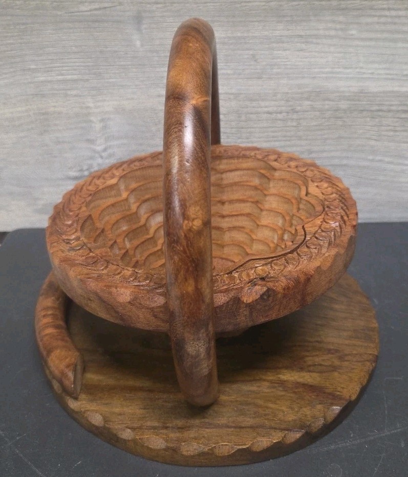 Collapsible Rosewood Folding Basket Bowl Trivet Hand Carved Tree StarGate D6