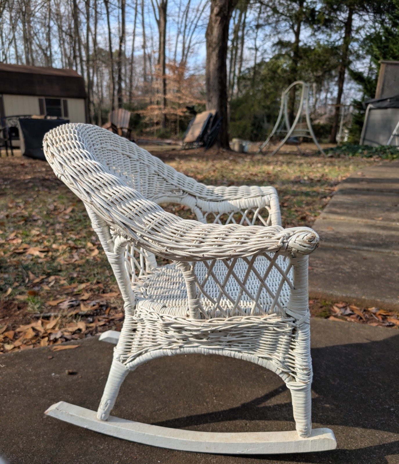 CHILD'S WHITE WICKER ROCKER / ROCKING CHAIR
