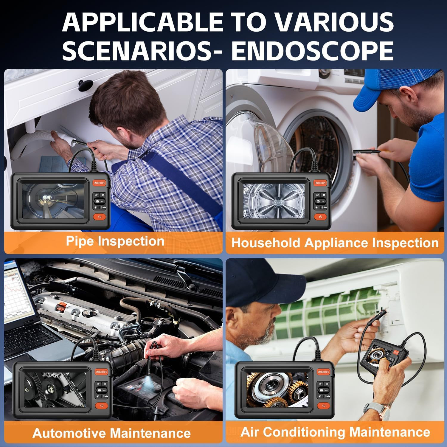 Dual Lens Endoscope Camera with Light, 1920P HD Borescope Camera