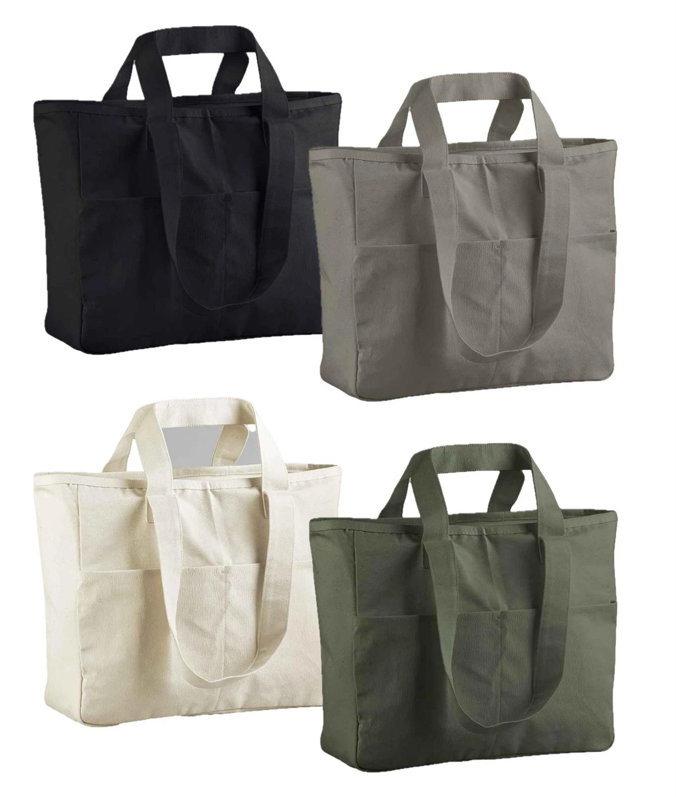 Westford Mill Cotton Canvas Double Handle Cargo Pocket Tote Carrier Bag