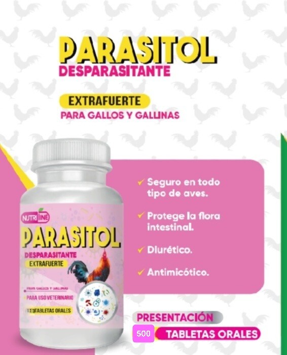 Parasitol Para GALLOS/ROOSTERS Natural Desparasitante 500 Tablets Exp.05/25