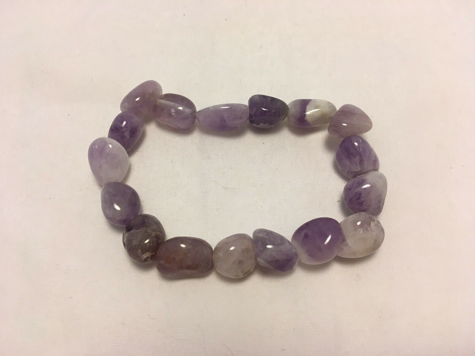 Tumbled Single Strand Amethyst Gemstone Crystal Elastic Band Bracelet