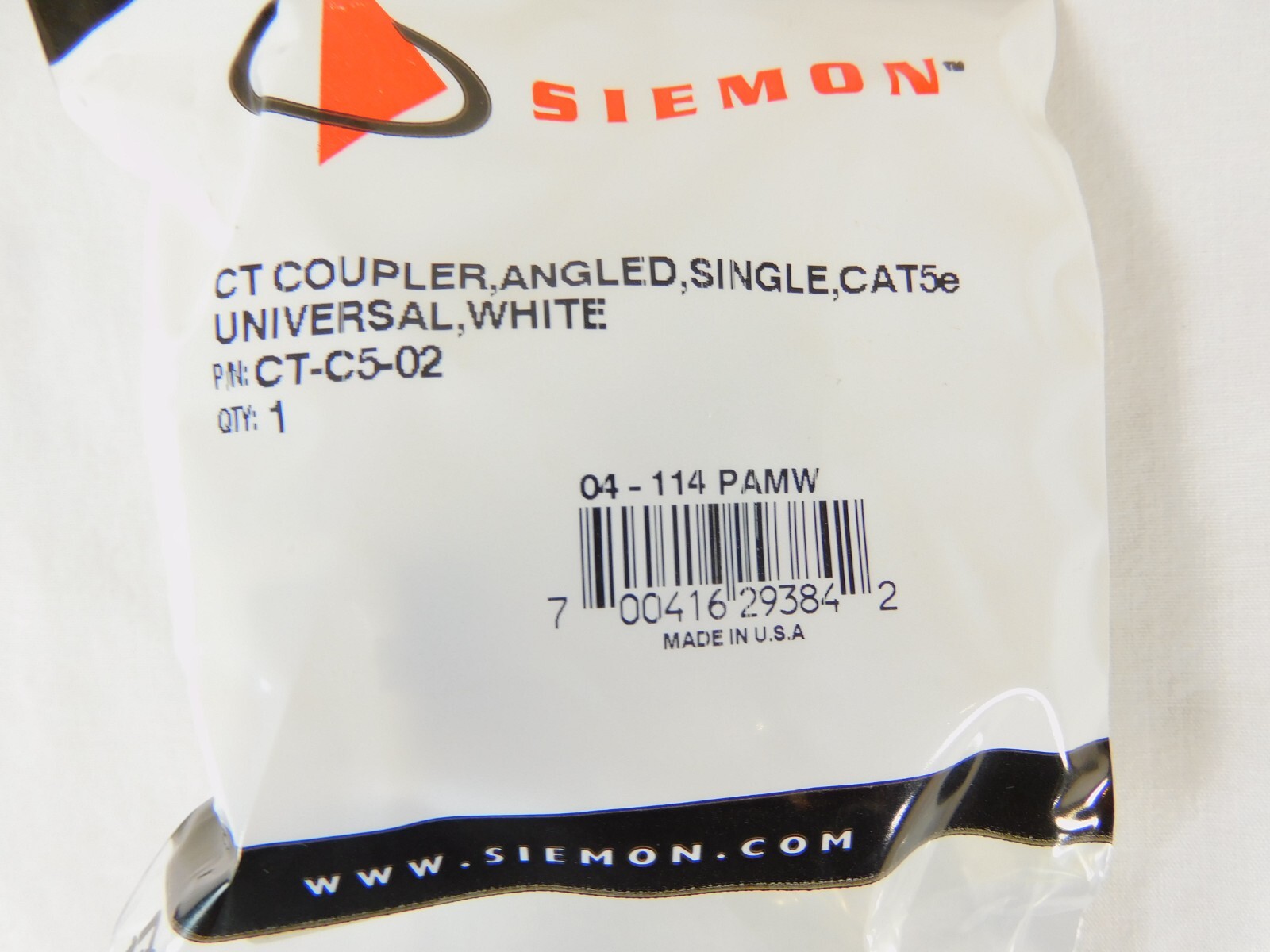 Siemon CT-C5-02 Category 5E Angled Single CT Coupler T568A/B White