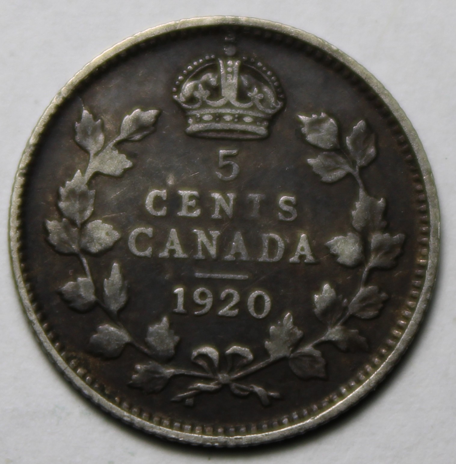 Canada 1920 Silver 5 Cents, KGV (C688)